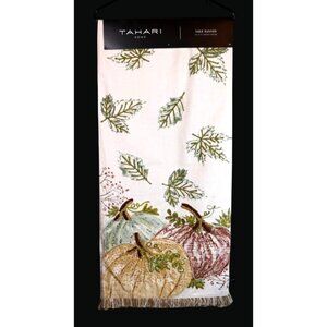 NWT Table Runner by Tahari.  Beaded Fall Color Pumpkins, Holly and Pine Accents.